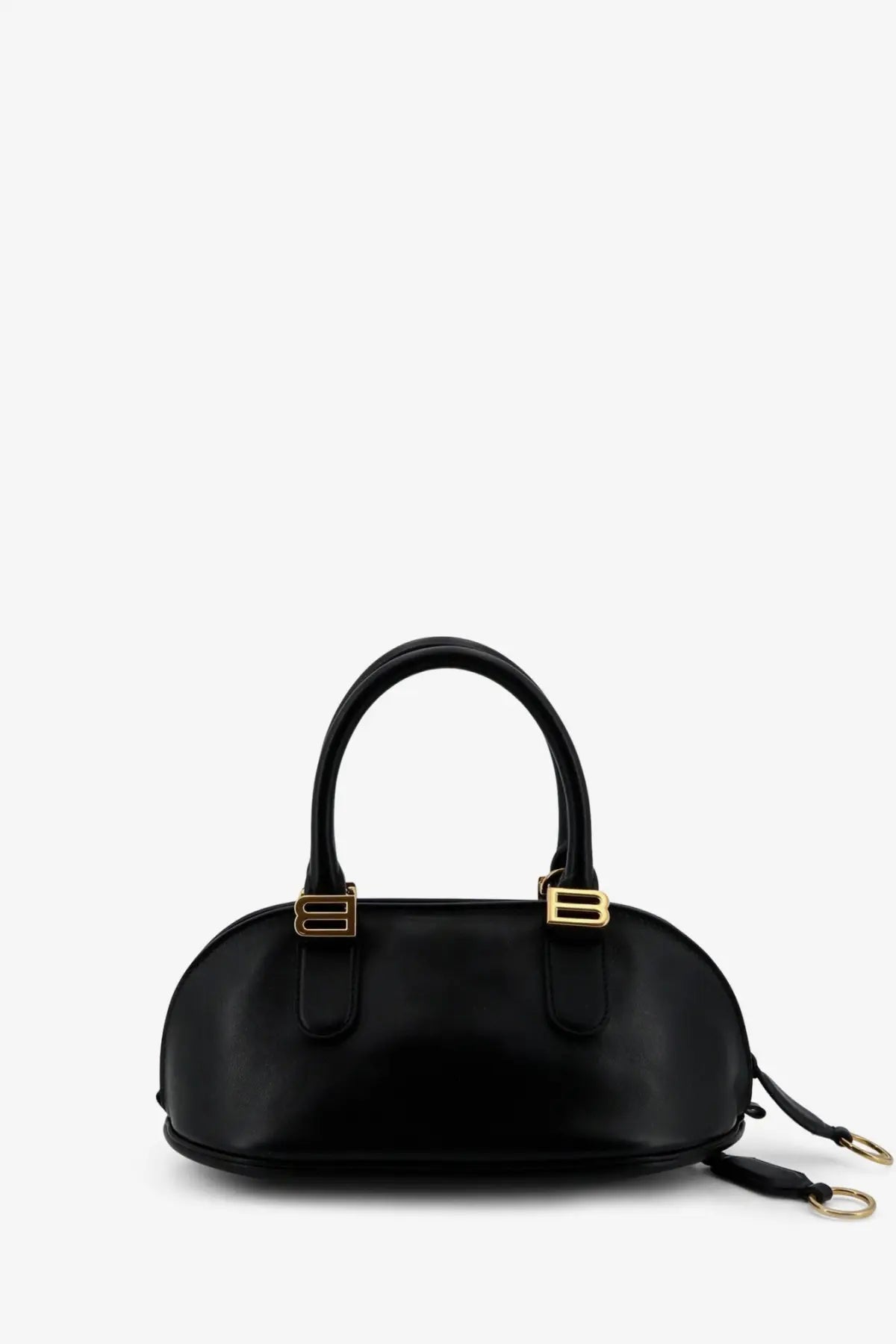 Balenciaga women’s bowling bolero leather handbag black with gold-tone hardware and a curved top handle