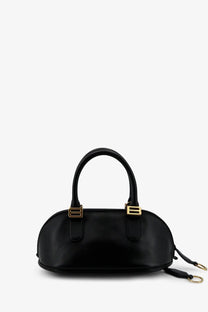 Balenciaga women’s bowling bolero leather handbag black with gold-tone hardware and a curved top handle
