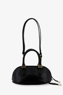 Balenciaga women’s bowling bolero leather handbag in black with gold-tone hardware and dual top handles