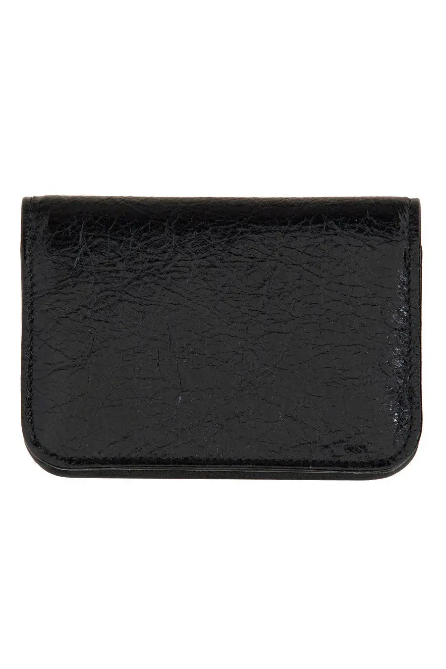Balenciaga women’s card holder monk black in glossy black leather with a textured cracked surface finish