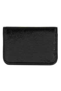 Balenciaga women’s card holder monk black in glossy black leather with a textured cracked surface finish