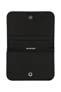 Balenciaga women’s card holder monk black wallet with minimalist design and silver-toned snap buttons