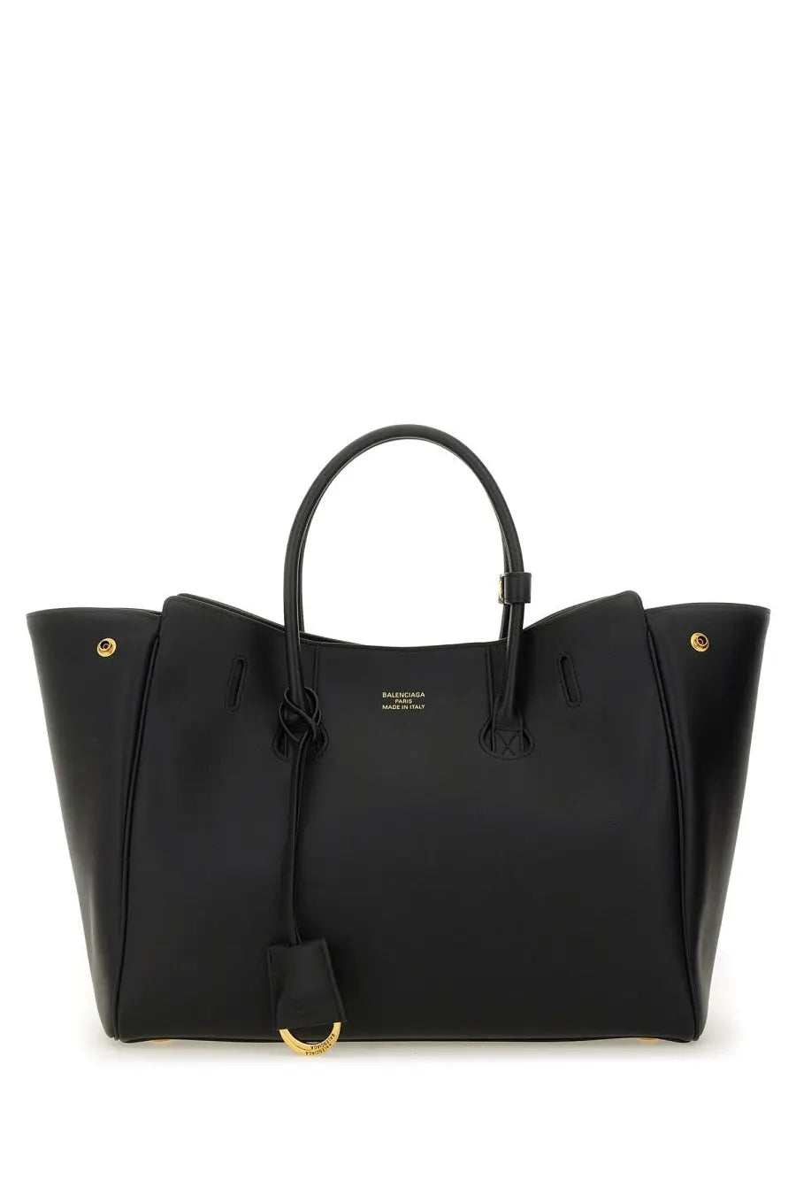 Balenciaga women’s carry all hampton bag black black leather tote with gold-tone hardware and front flap closure
