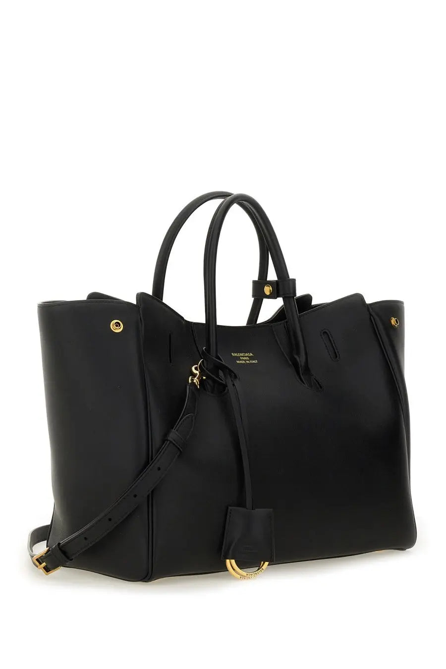 Balenciaga women’s carry all Hampton bag black leather tote with gold-tone hardware and top handles