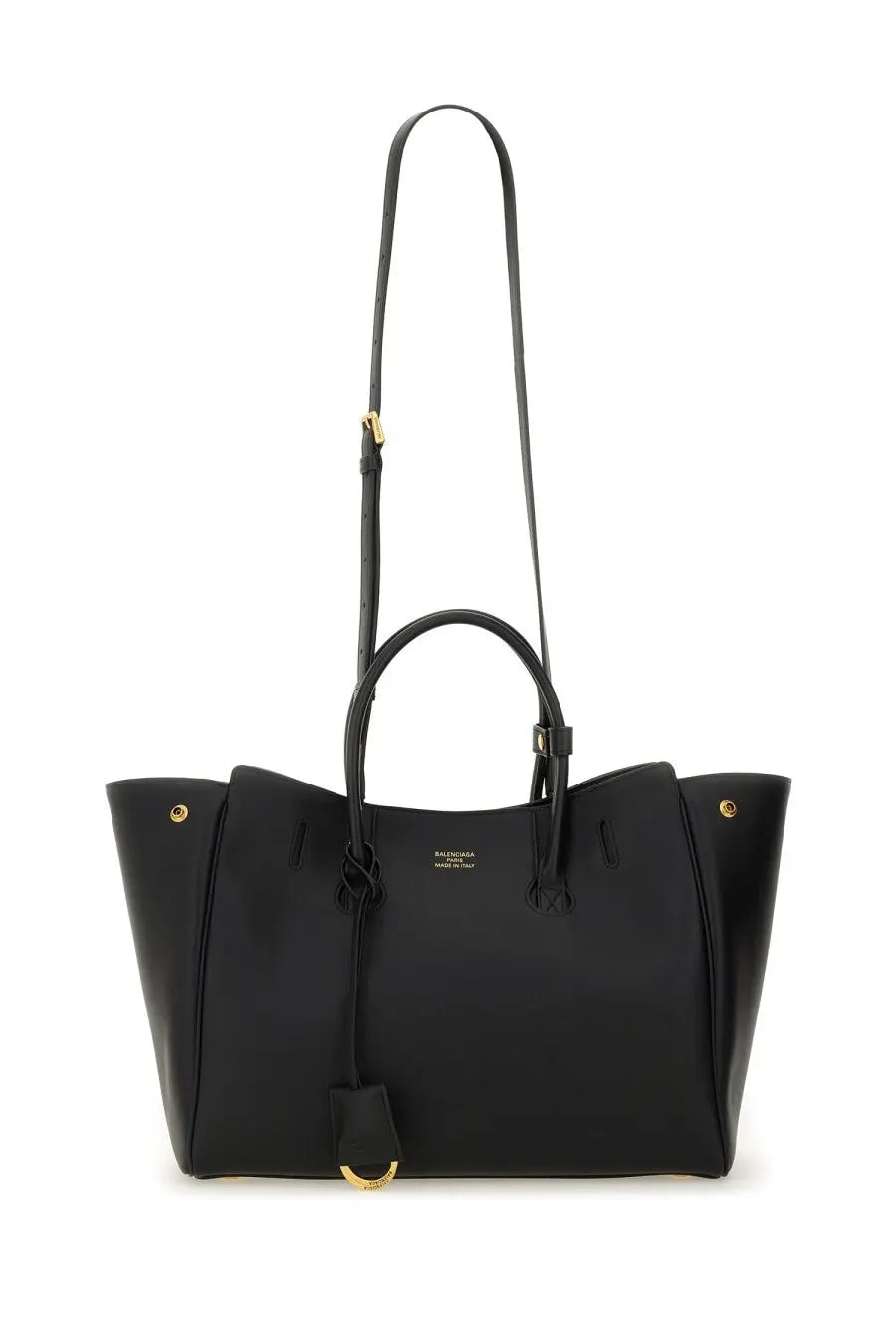 Balenciaga women’s carry all hampton bag black leather tote with gold tone hardware and detachable shoulder strap