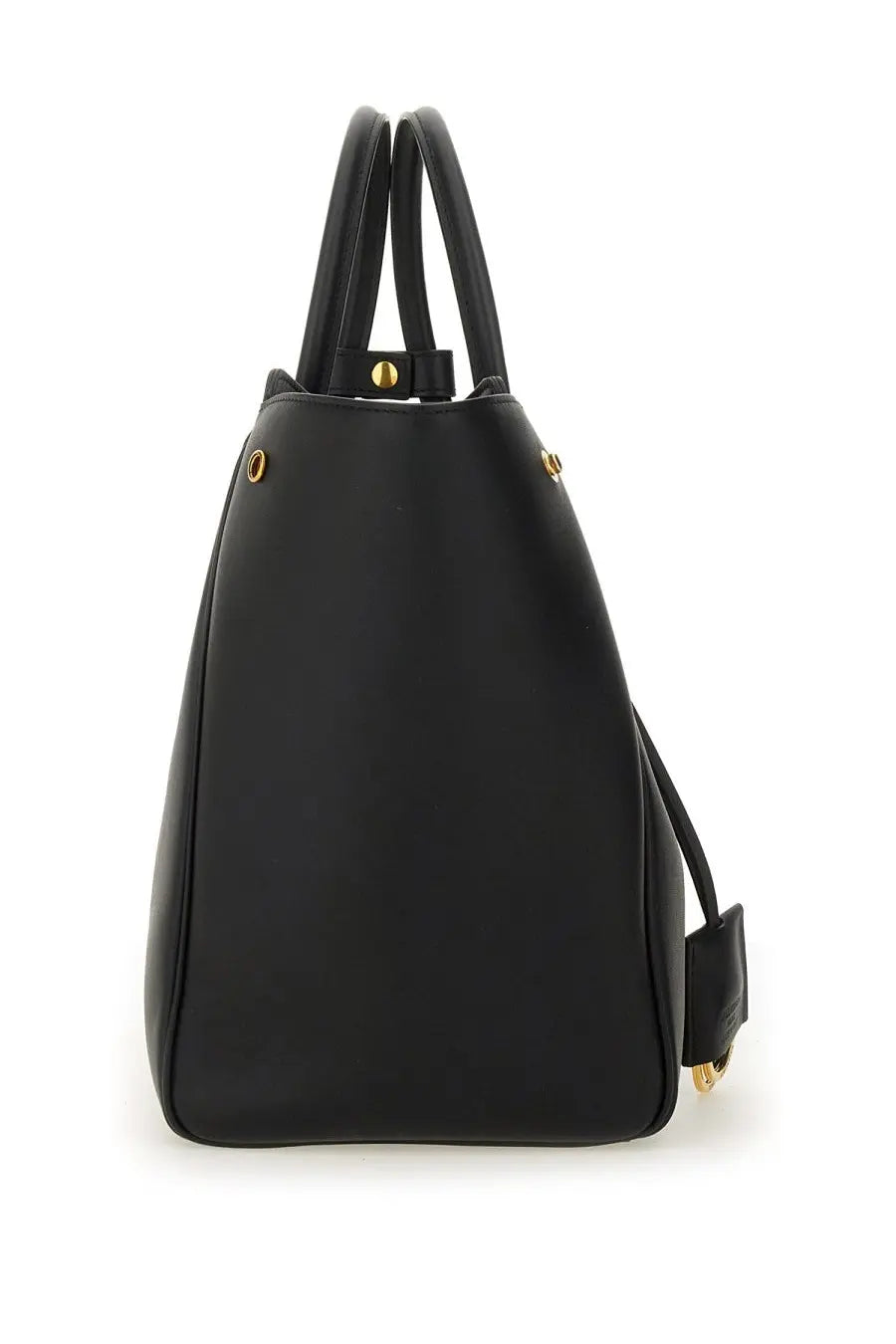 Balenciaga women’s black leather tote bag with gold-tone hardware and dual top handles for carry all use