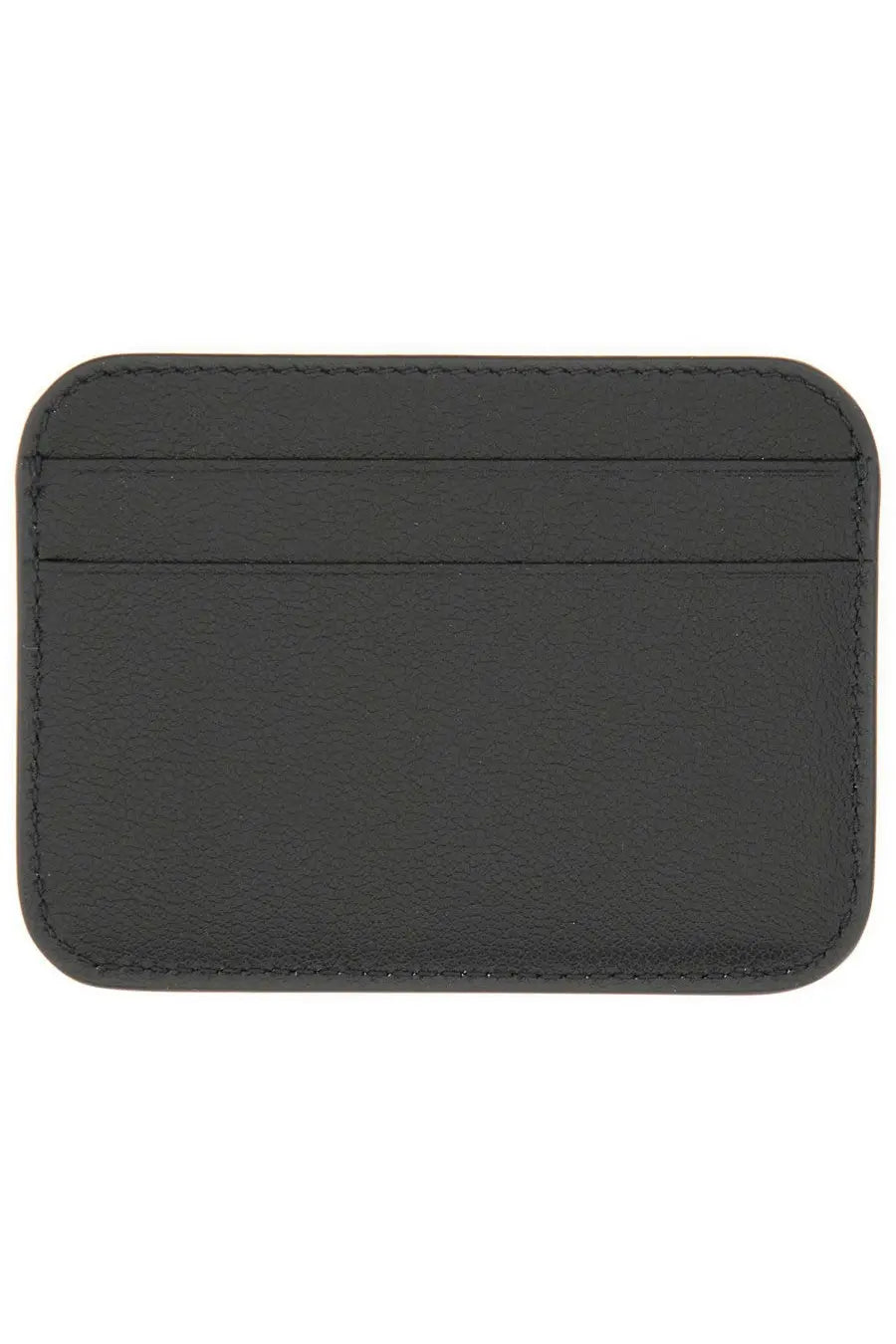 Balenciaga women’s cash card holder in black leather with rounded corners and stitched edges visible from front