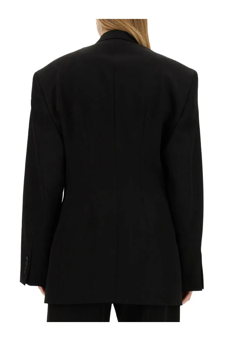 Balenciaga women’s cinched jacket black tailored blazer with structured shoulders and sleek minimalist design