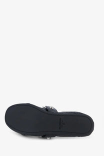 Black leather balenciaga slide sandal with a chunky sole and metallic hardware from the city flat ballerinas collection