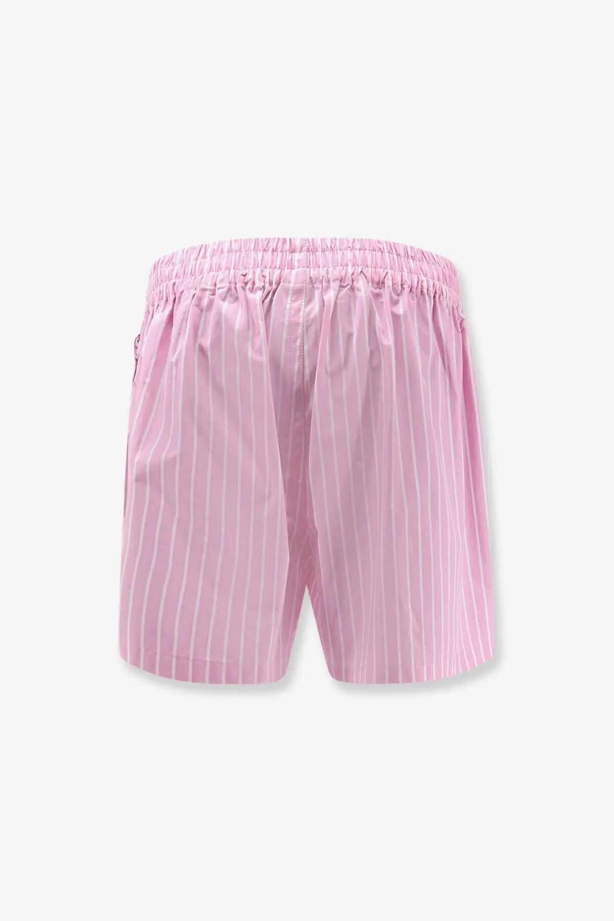 Balenciaga women’s blue cotton boxer shorts with pink stripes and gathered elastic waistband