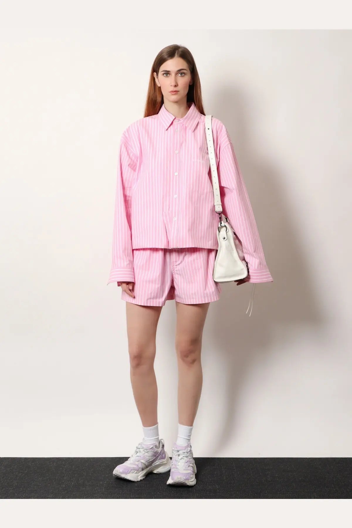 Pink and white vertically striped cotton button-up shirt with long sleeves from balenciaga womens cotton boxer shorts blue collection