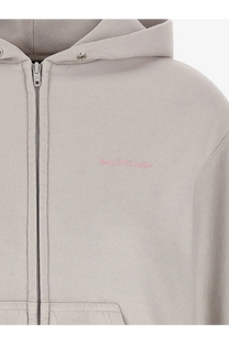 Balenciaga women’s cotton hooded sweatshirt white light gray zip-up hoodie with subtle pink embroidered logo on chest