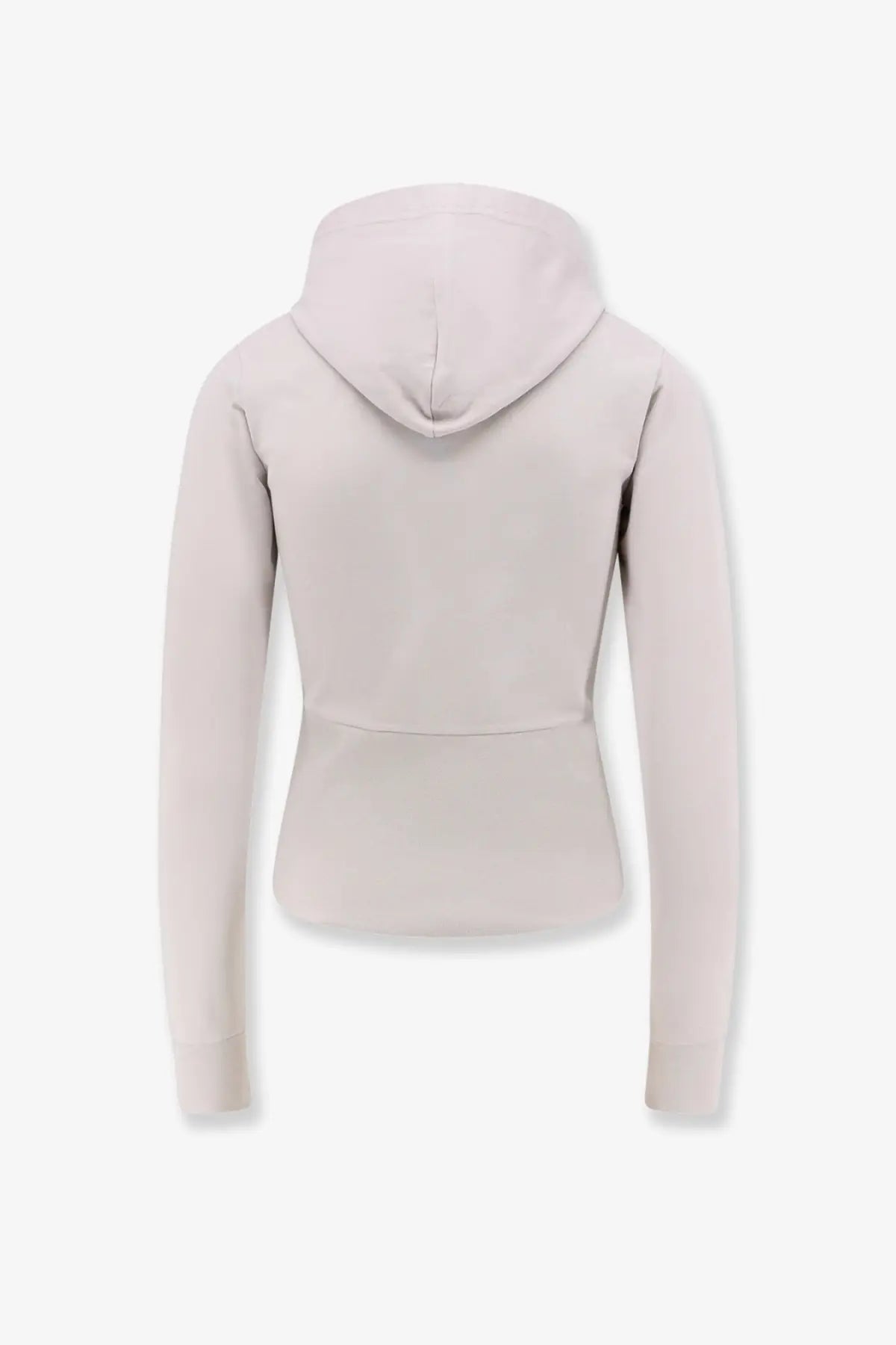 Balenciaga women’s cotton hooded sweatshirt in soft light gray with cropped fit and ribbed cuffs