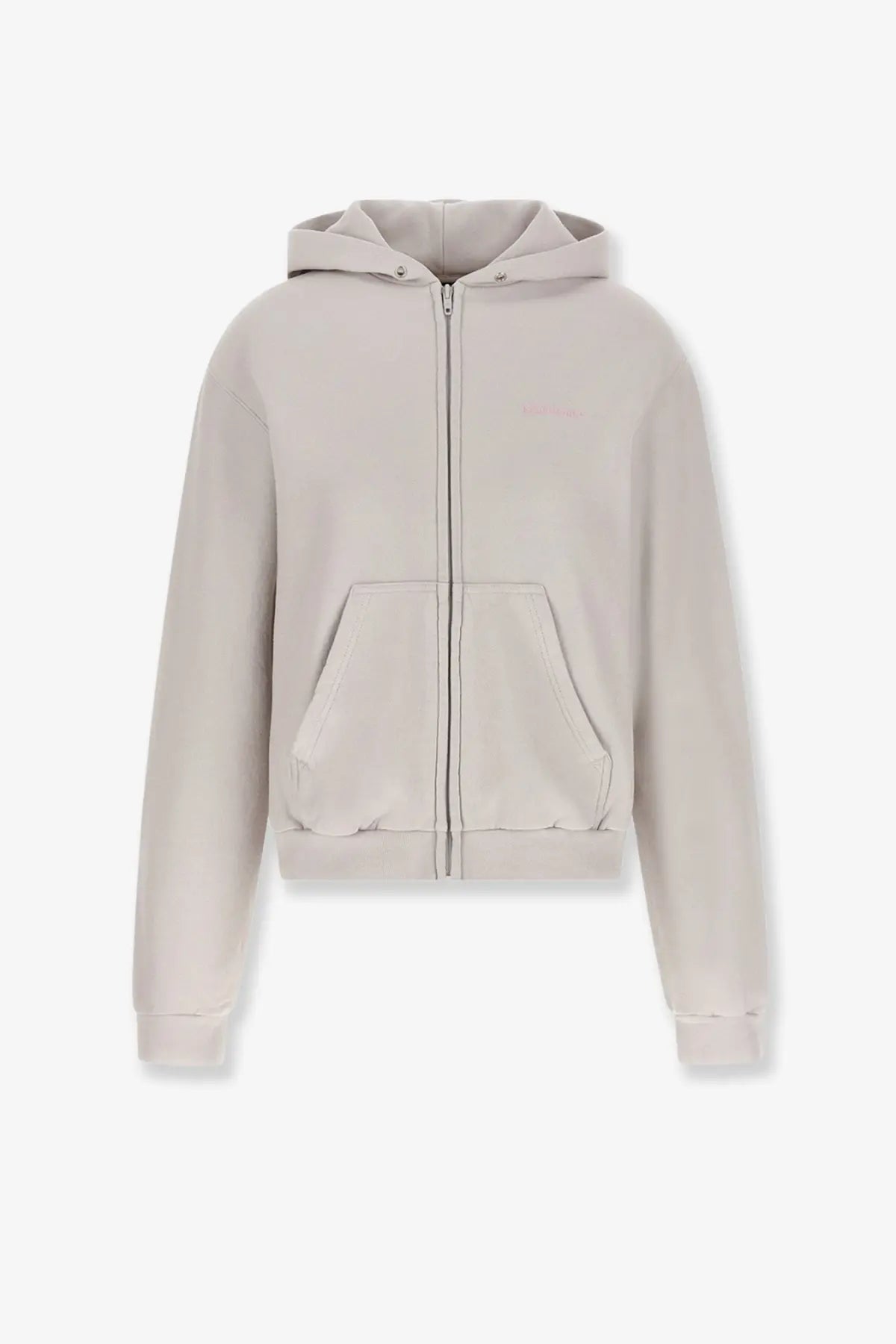 Balenciaga womens cotton hooded sweatshirt white in soft light gray with subtle pink embroidered logo and ribbed cuffs