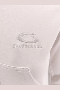 Balenciaga women’s white cotton hooded sweatshirt with subtle gray embroidered logo on soft off-white fabric