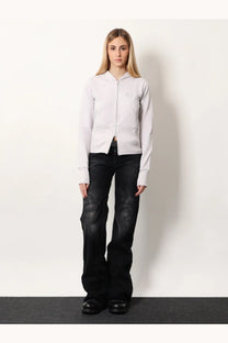 Balenciaga women’s white cotton zip-up hoodie with soft fabric and subtle chest logo