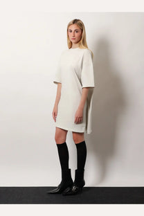 Balenciaga women’s off-white cotton jersey semi fitted short t-shirt dress with short sleeves and relaxed fit