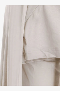 Balenciaga women’s white cotton jersey semi fitted short dress showing beige cotton shirt sleeve hem stitching detail