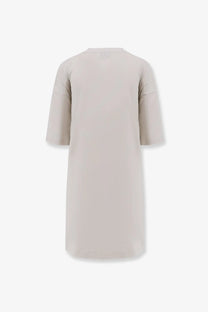 Balenciaga women’s white cotton jersey semi fitted short dress with relaxed fit and three quarter sleeves