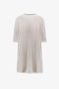 Balenciaga women’s cotton jersey semi fitted soft off-white t-shirt dress with short sleeves and round neckline