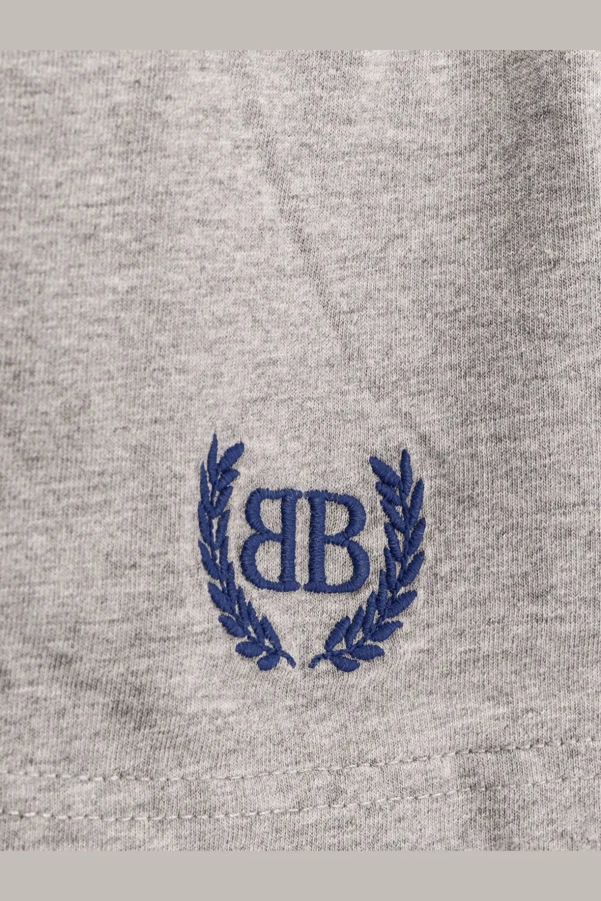 Balenciaga women’s gray heathered cotton t-shirt with navy blue embroidered bb logo framed by laurel wreaths