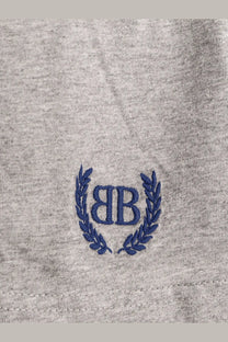 Balenciaga women’s gray heathered cotton t-shirt with navy blue embroidered bb logo framed by laurel wreaths