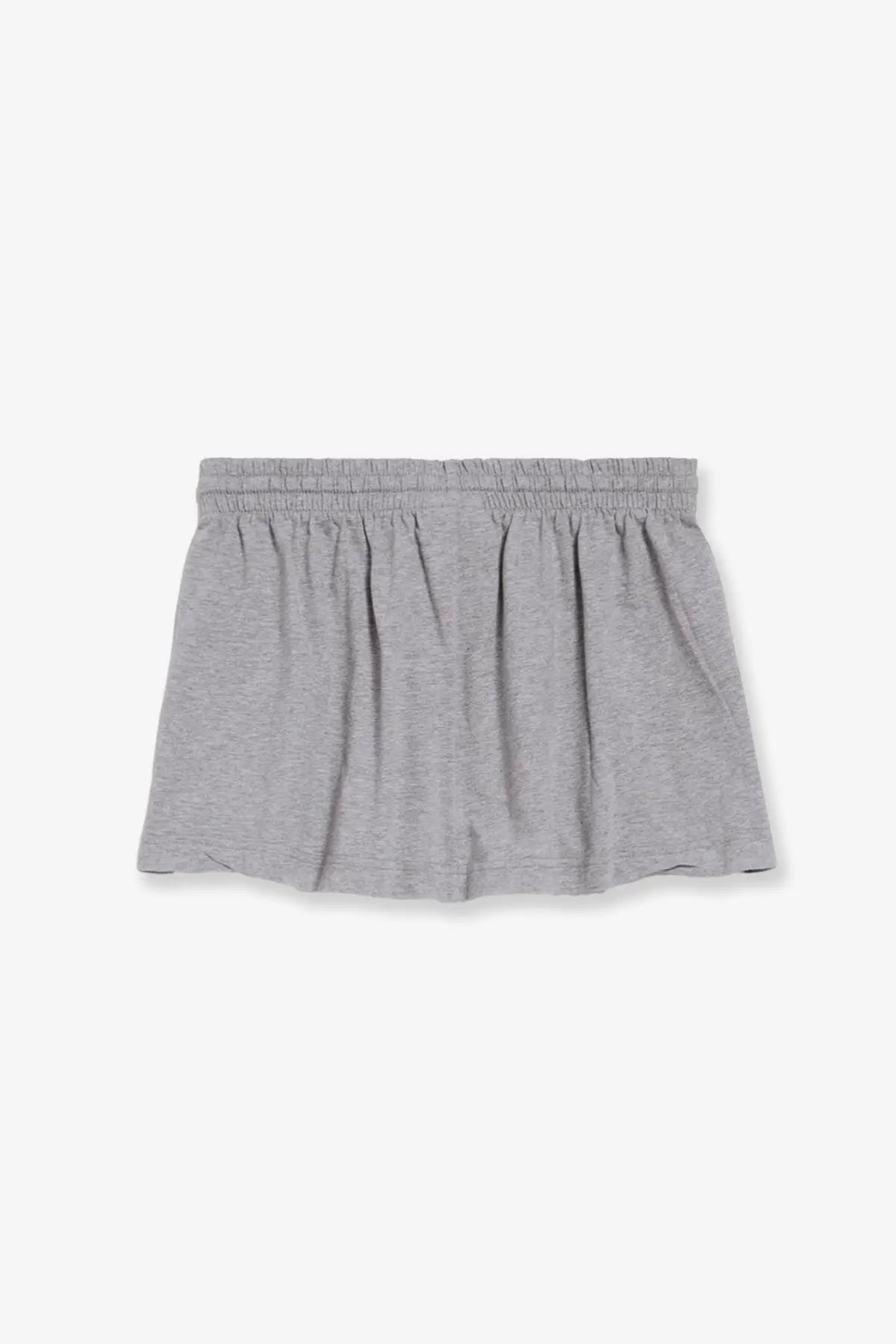 Balenciaga women’s cotton miniskirt in soft heather gray with stretchy elastic waistband and flared hem