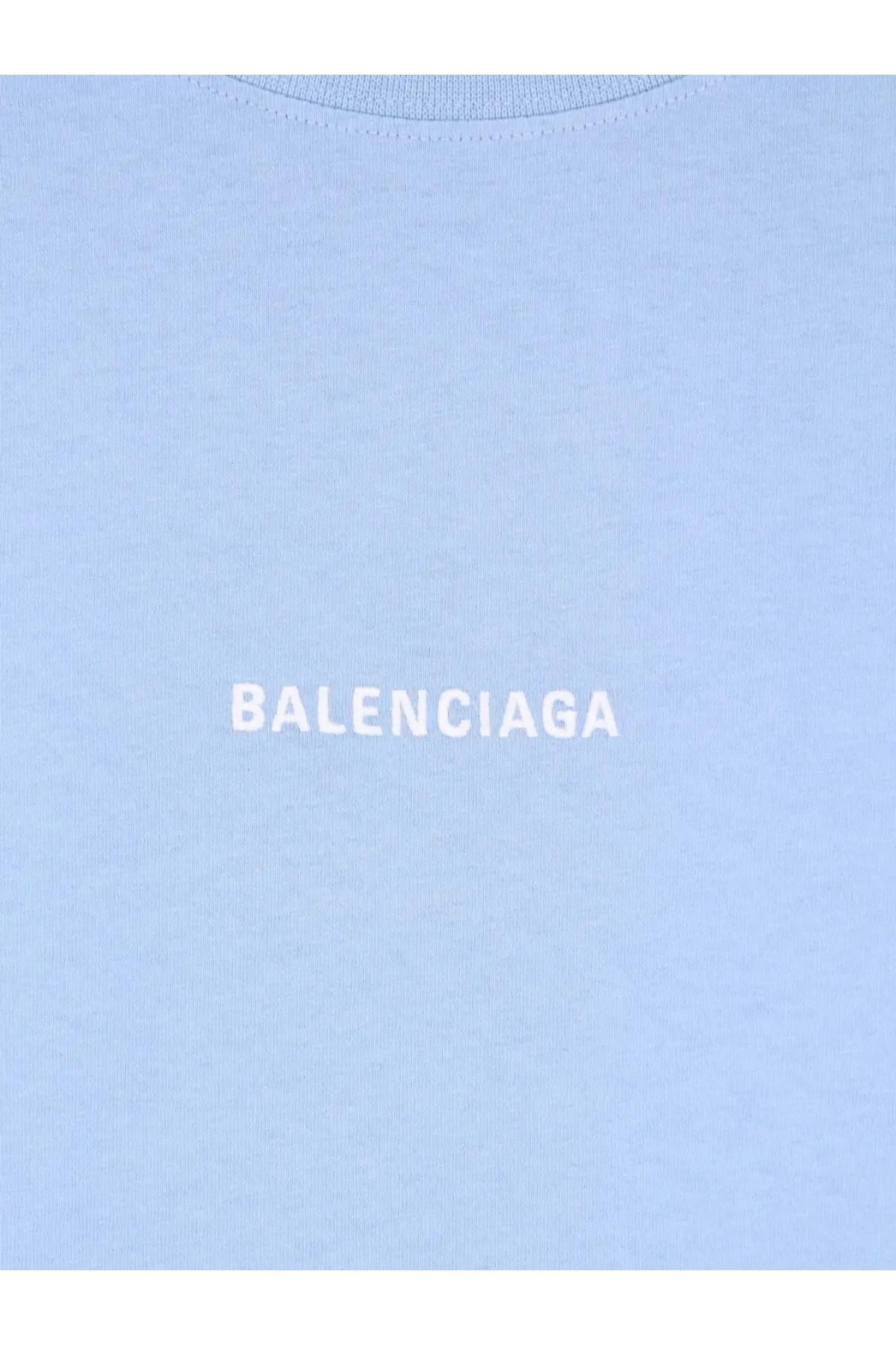 Light blue Balenciaga women’s cotton t-shirt with white embroidered logo on the front