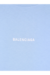 Light blue Balenciaga women’s cotton t-shirt with white embroidered logo on the front