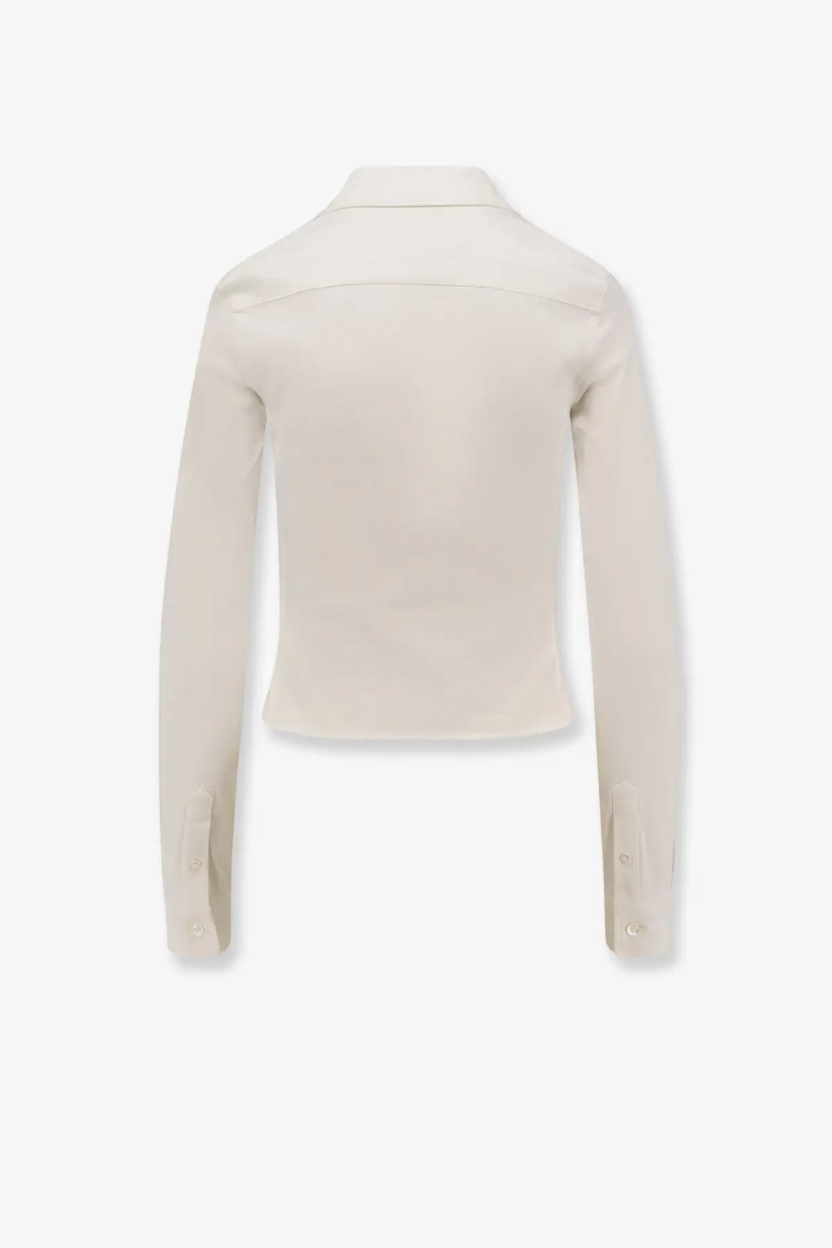 Cream-colored balenciaga women’s cotton shirt with long sleeves, classic collar, button-up front, and tailored fit