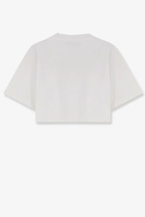 Balenciaga women’s white cotton cropped t-shirt with short sleeves and a simple crew neckline