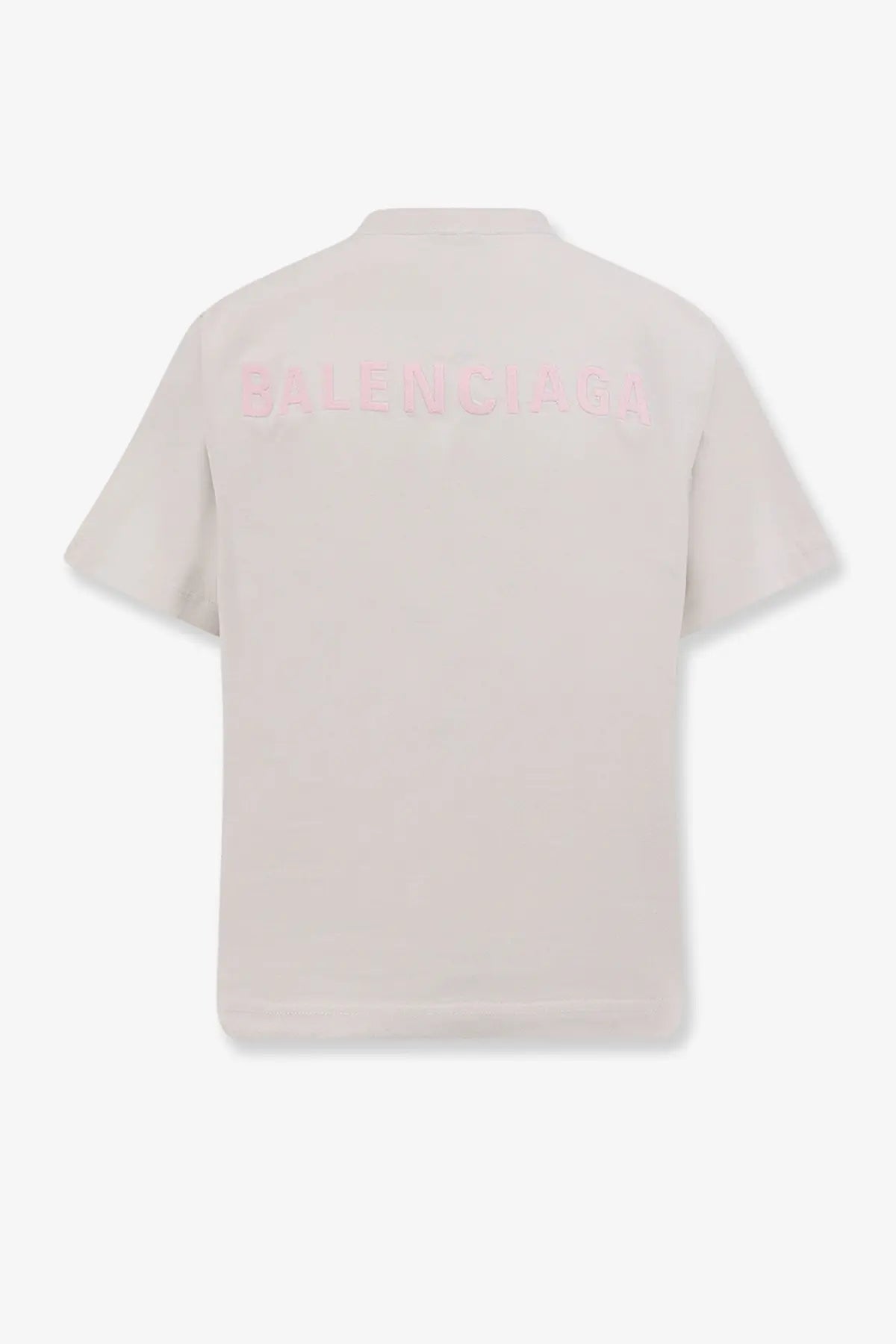Balenciaga women’s pale pink cotton short-sleeved polo shirt showing back with subtle matching embroidered logo