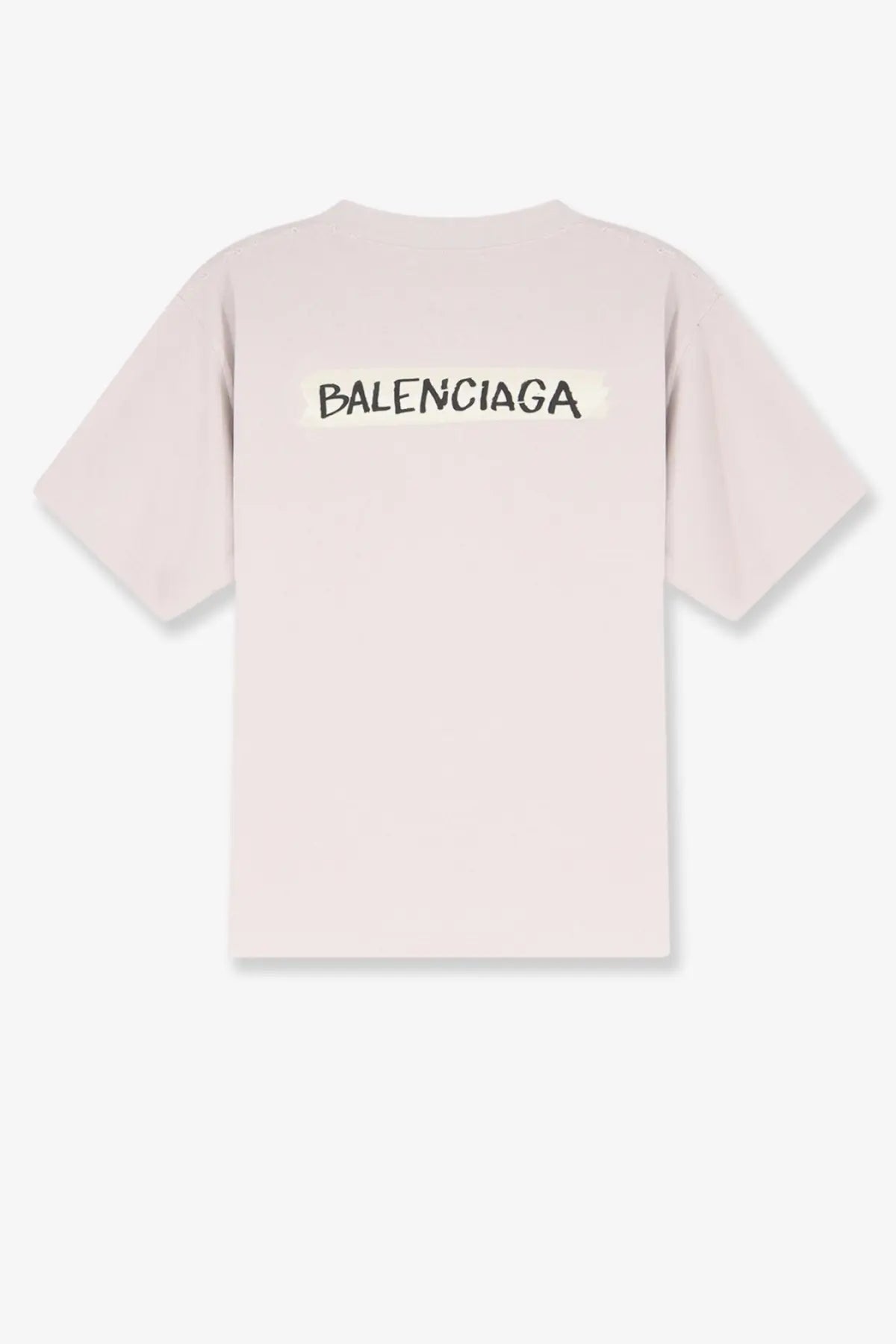 Balenciaga women’s cotton shirt white showing back with pale pink fabric and bold black logo print