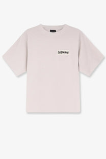 Balenciaga women’s cotton t-shirt in pale pink with a minimalist black logo on the chest