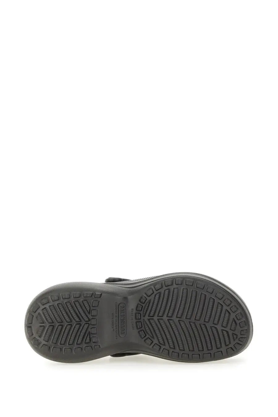 Balenciaga women’s crocs jibbitz sabot black featuring black rubber sole with textured tread pattern and molded branding