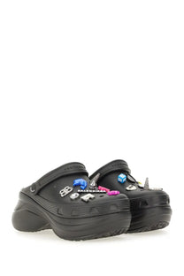 Balenciaga women’s black Crocs clog sandals with colorful metallic decorative charms for casual wear