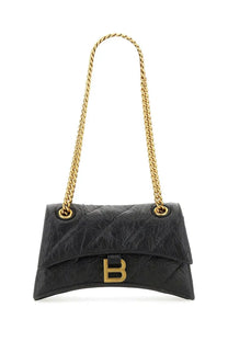 Balenciaga women’s crush small bag black quilted leather with gold-tone chain strap and b logo clasp