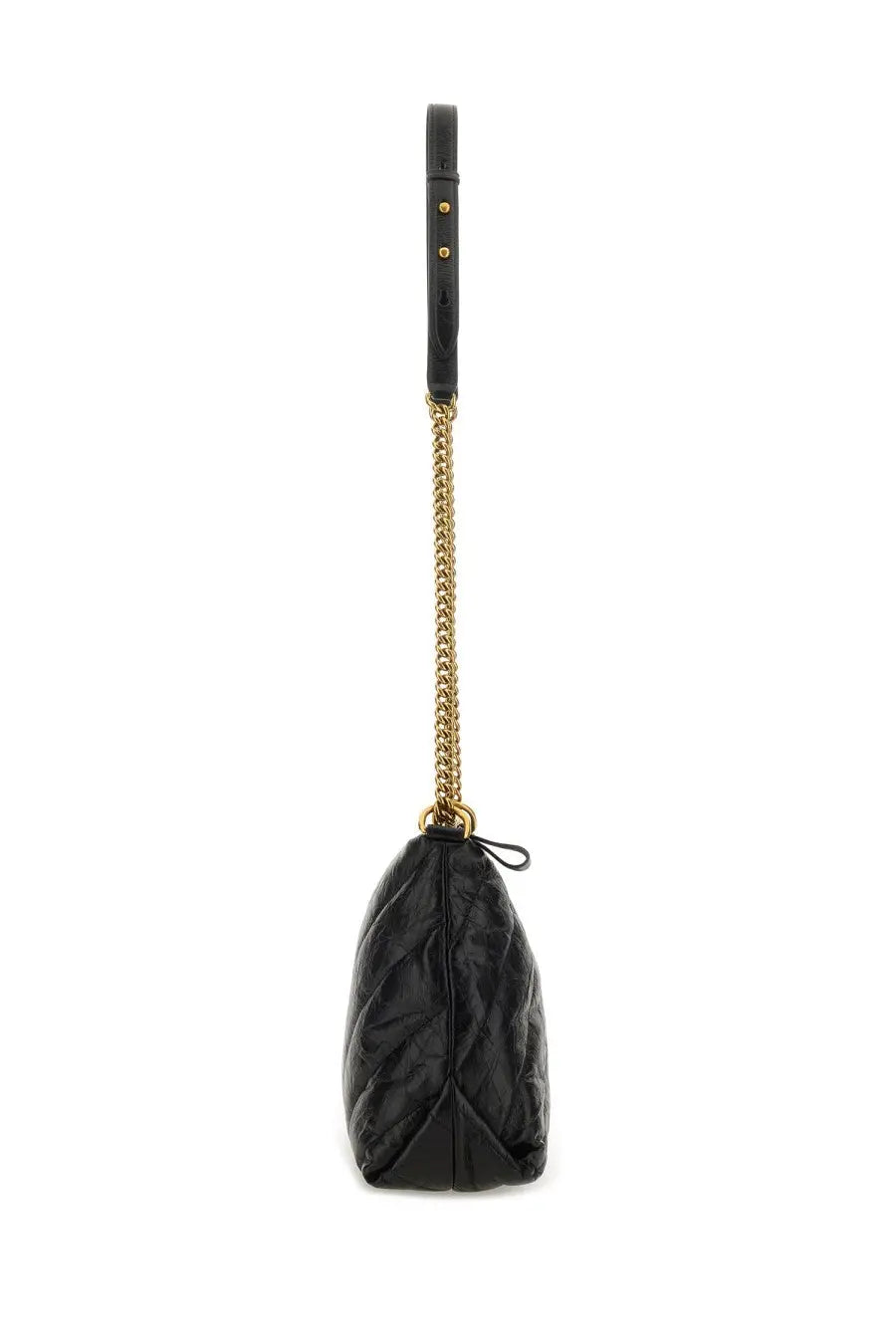 Balenciaga women’s crush zipped hobo bag black with quilted leather, gold-tone chain strap, and top handle