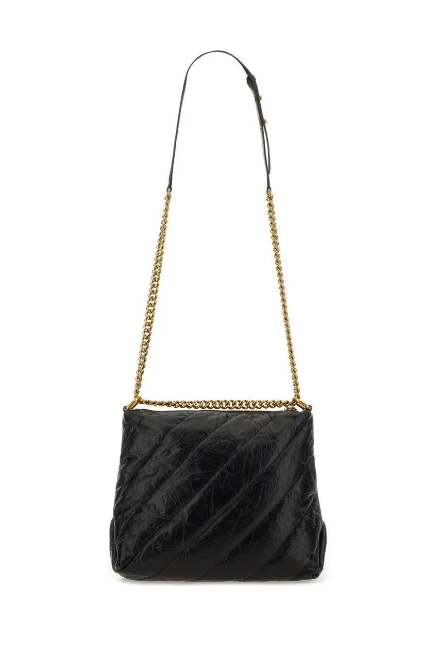 Balenciaga women’s crush zipped hobo bag black quilted leather crossbody with gold-tone chain strap