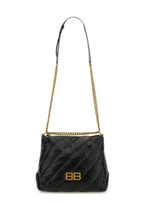 Balenciaga women’s black quilted leather crossbody bag with gold-tone chain strap and bb logo hardware