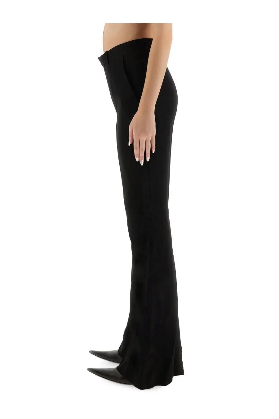 Balenciaga women’s black high-waisted flared trousers with a sleek tailored fit and subtle side seam detailing