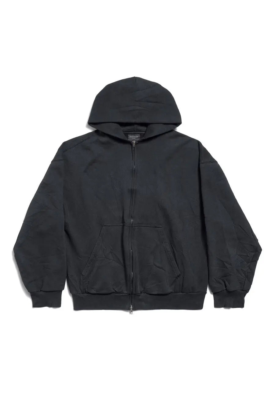 Balenciaga women’s flipped zippered sweatshirt black hooded jacket with matte finish and ribbed cuffs