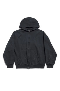 Balenciaga women’s flipped zippered sweatshirt black hooded jacket with matte finish and ribbed cuffs