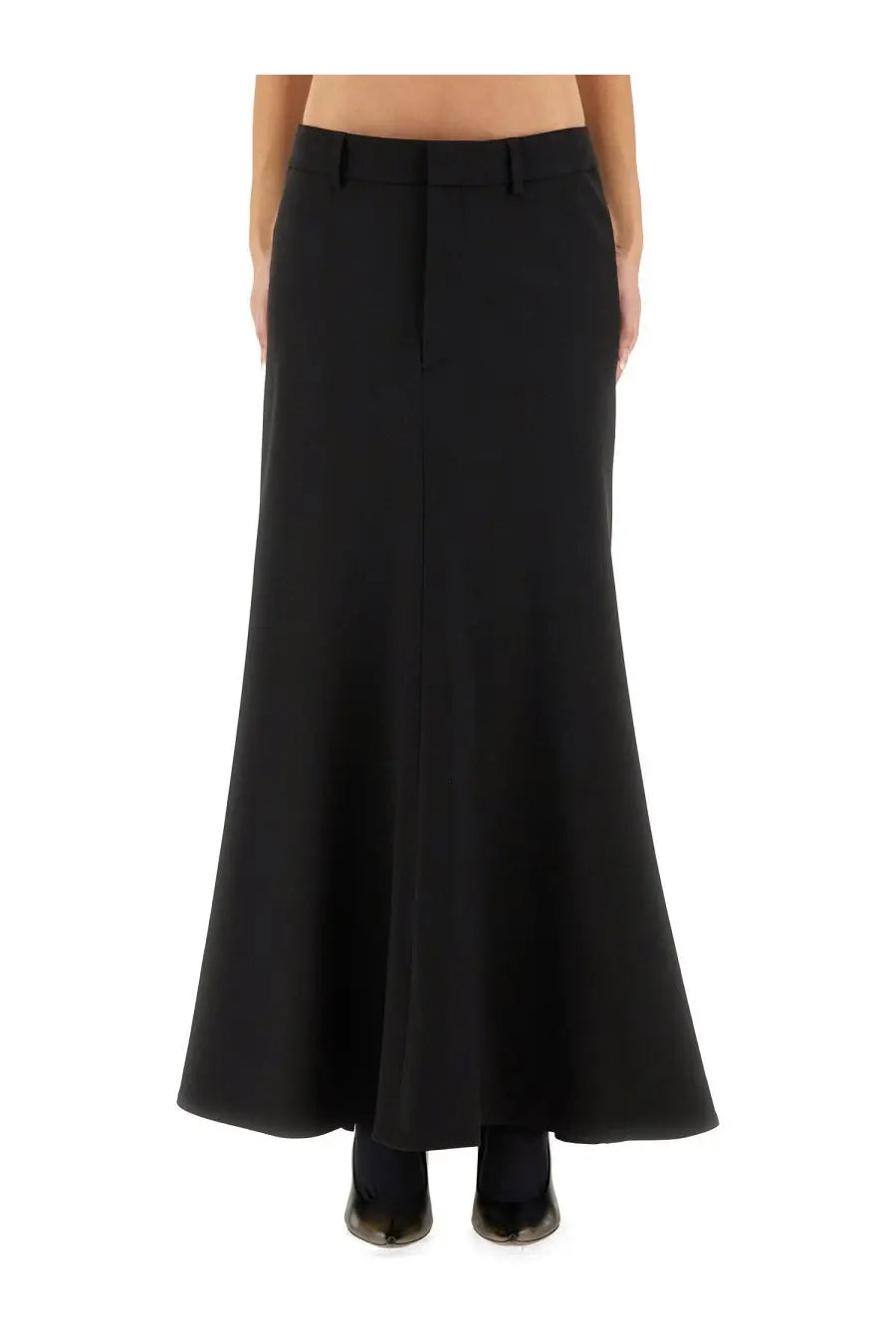Balenciaga women’s black high-waisted godet maxi skirt with sleek minimalist flared design