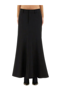 Balenciaga women’s black high-waisted godet maxi skirt with sleek minimalist flared design
