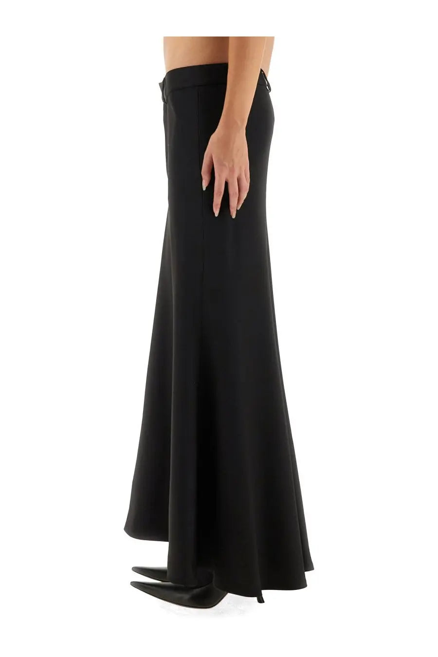 Balenciaga women’s godet maxi skirt black high-waisted mermaid silhouette with sleek flowing fabric