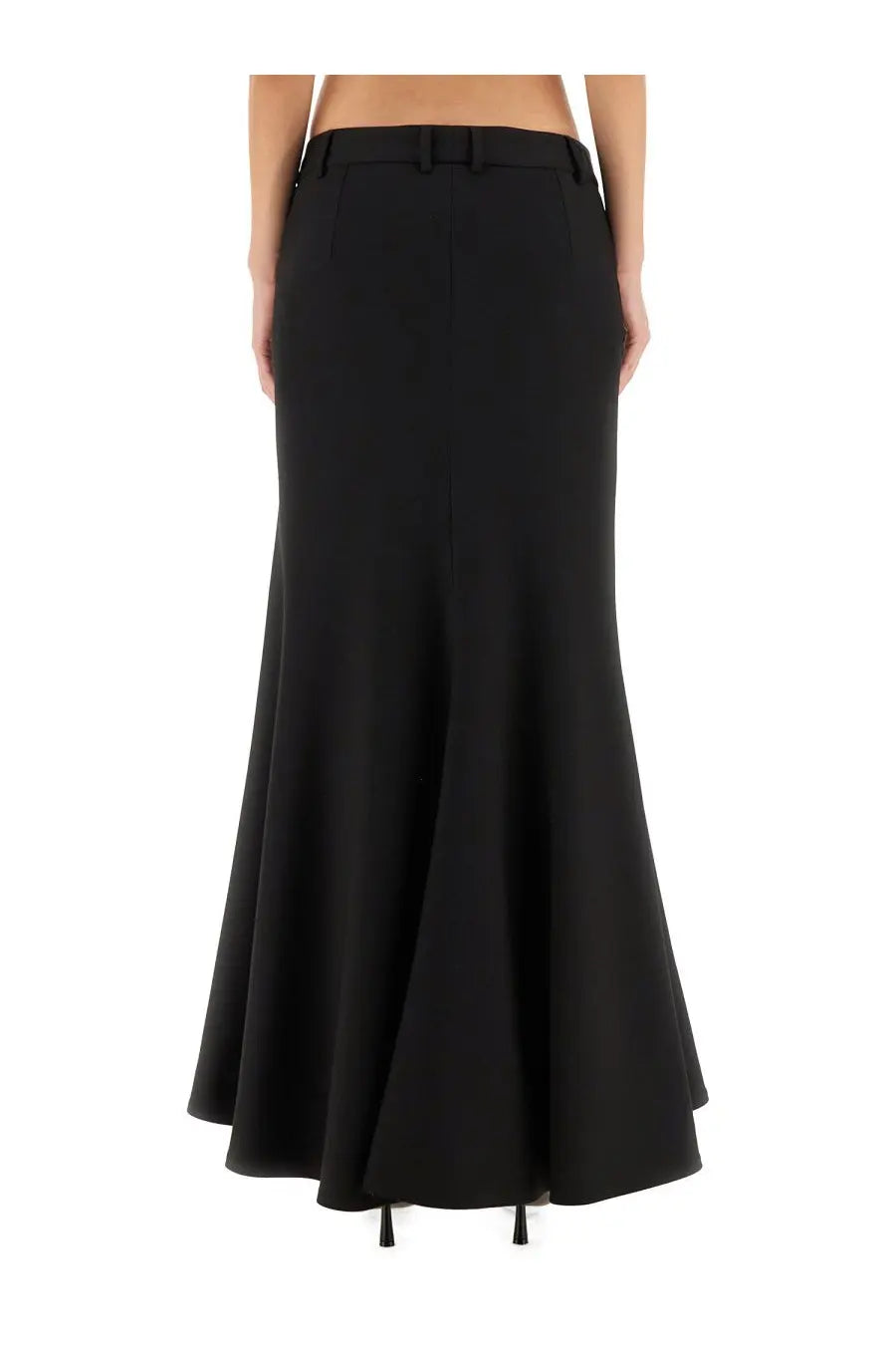 Balenciaga women’s black mermaid-style maxi skirt with tailored waistband and subtle pleats in premium fabric