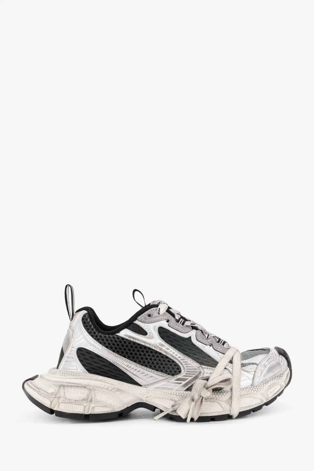 Balenciaga women’s grey sneakers with silver and black mesh upper and chunky textured triple s sole