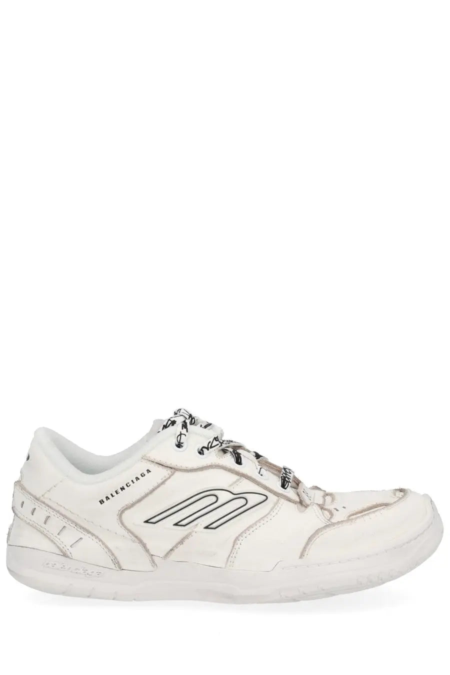 Balenciaga women’s hamptons sneaker in white leather with black embroidered logo and black laces