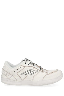 Balenciaga women’s hamptons sneaker in white leather with black embroidered logo and black laces